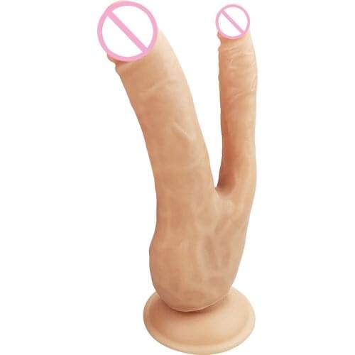 Double Dildos Double Penetration Vagina and Anus Big Realistic Penis Soft Skin Feel Phallus Sex Toys Dick for Women Masturbation