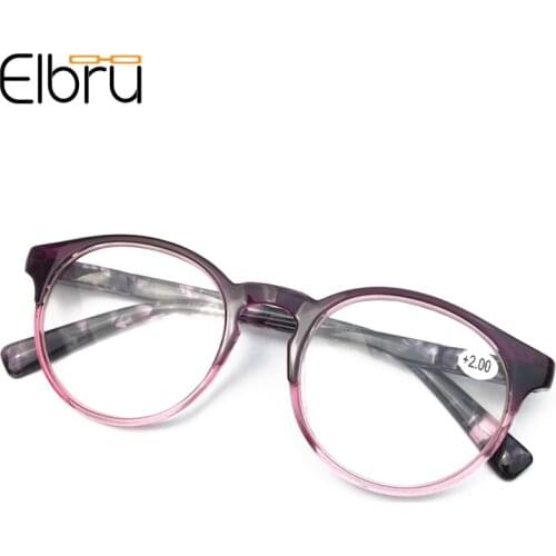 Elbru Fashion Round Reading Glasses TR90 Pink Purple Printed Frame Presbyopia Eyeglasses Unisex With Degree +1.0 +1.25 +2.25+4.0