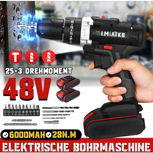 BLMIATKO 48V 3 in 1 Electric Drill Screwdriver 2 Speed 25+3 Turque Power Driver Tools Set with 6000mAh Battery Drill Accessories