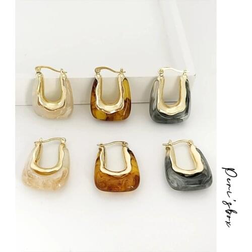 PerisBox French Exaggerated Chunky Transparent Hoop Earrings For Women Multicolor Resin Acrylic Thick U Shaped Hoops Earrings