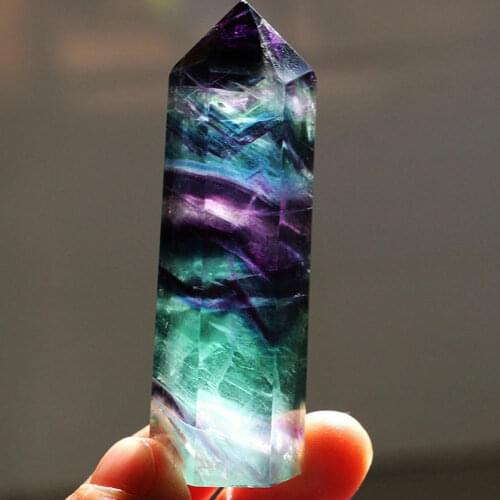 Crystal Natural Fluorite Quartz Stone Point Healing Hexagonal Mixed Wand