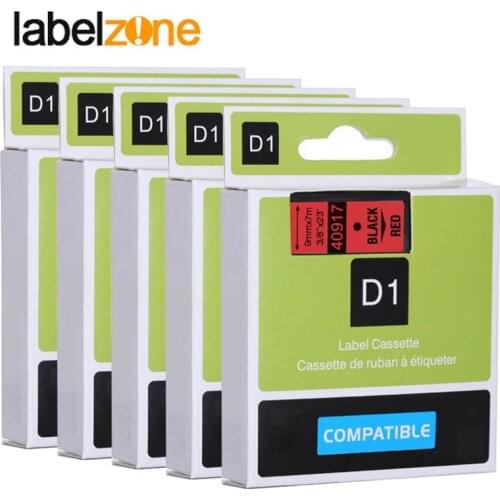 5Pcs Black on red 40917 label tapes compatible dymo d1 label printers 9mm*7m label ribbon cassette for dymo label manager 160