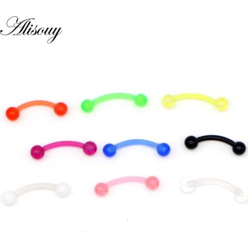 Alisouy 1pcs Flexible Acrylic Eyebrow ring nail Tongue Nipple Bar Ring Barbell Piercing Body Jewelry nose Piercing Rings