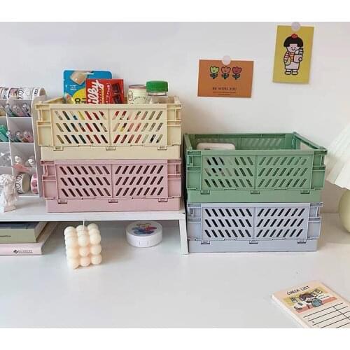 Korean School Office Desktop Storage Box Folding household items Plastic Large Capacity Multifunctional Organizer storage basket