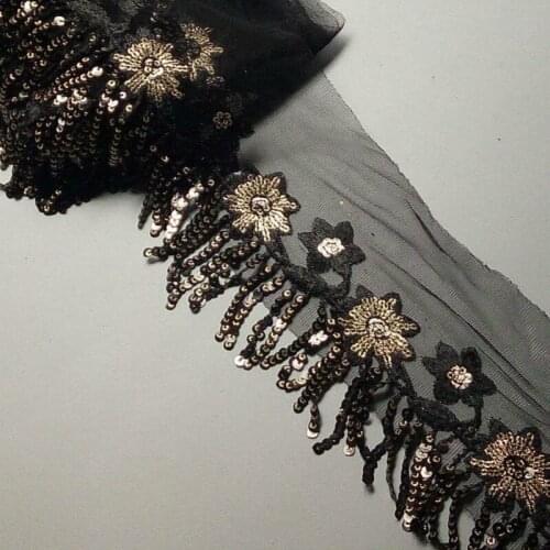 2 Yard Sequins Tassel Fringe Mesh Lace Fabric Trim Ribbon Embroidered Sewing On Accessories Dress Party Craft Wedding