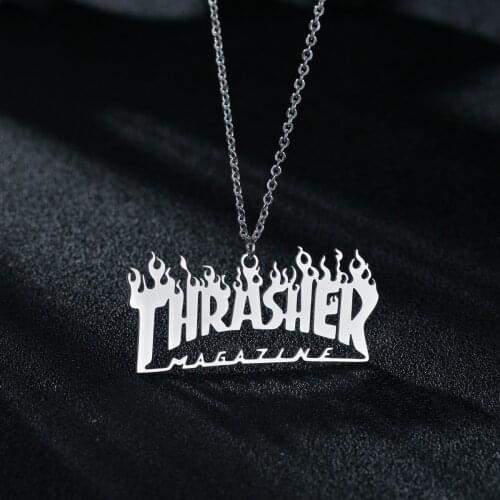 YWSHK New Fashion Street Hip-Hop Rock Jewerly Men Women Stainless Steel Quenched Letter Magazine Flame Pendant Necklaces Gift