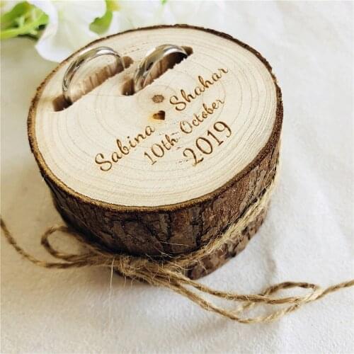 New Arrival Personalized Wooden Ring Holder Rustic Ring Bearer Box Custom Bride Groom Natural Rustic Wood Wedding Box Party Gift
