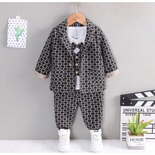 Autumn Children Weeding Clothes Kid Boys Formal Suit Patchwork Shirt Pants 3pcs/Sets Baby Fashion Clothing Toddler Sportswear