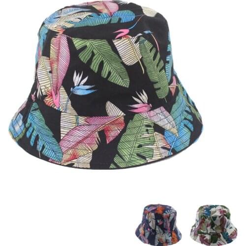 Unisex New Fashion Tie-dyed Bucket Hats Womens Leaves Printed Outdoor Casual Sunhat Mens Travel Double-wearing Fisherman Hat