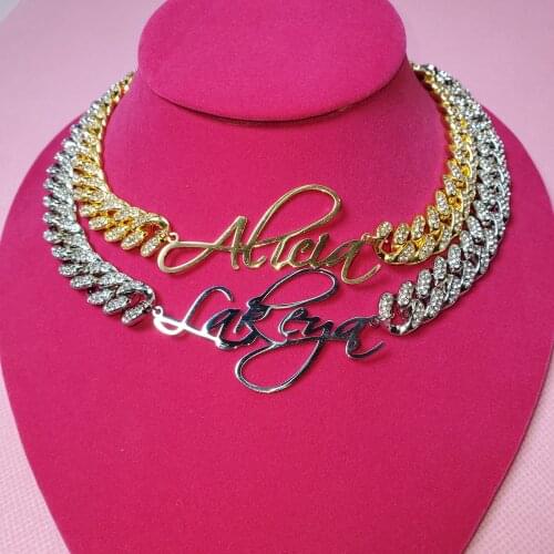 Customized Fashion Stainless Steel Name Necklace Personalized Letter Choker Necklace Pendant Nameplate Gift