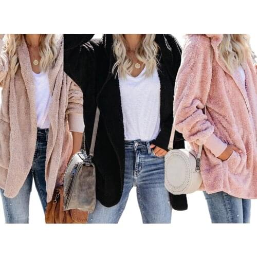 AR5240 European and American 2021 sexy womens clothing pure color woolen casual loose hooded jacket with pocket
