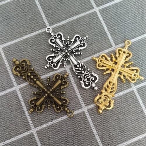 3Pcs 43x63mm Metal Vintage Cross Charms Exquisite Gothic Pendants Accessories For Making Earrings Necklace Bracelet DIY Jewelry