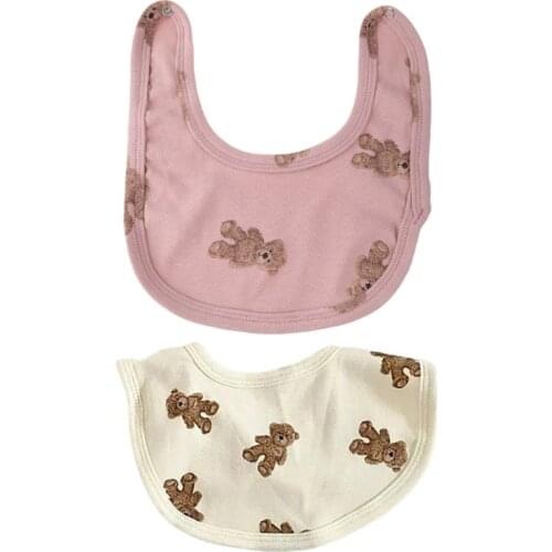 Practical Baby Bib Cute Bear Print Scarf Soft Cotton Saliva Gift for Infants Boy G2AE