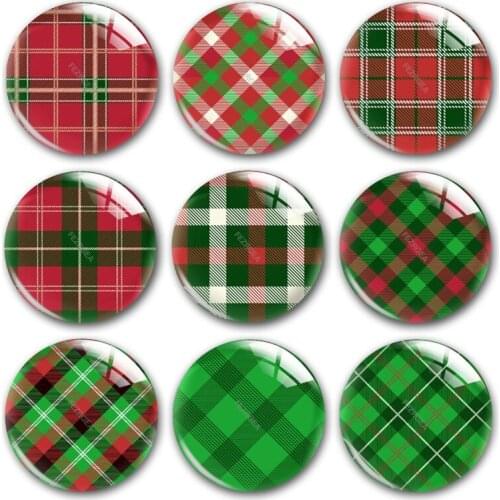 Buffalo Plaid glass cabochon,Renaissance Christmas red green pattern Round photo glass cabochon demo flat back Making findings