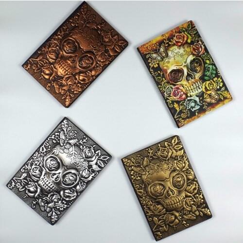 ZYWJUGE Embossed Sugar skull PU Leather Antique Diary Notebook Journal Handcraft Book Travel Journal Planner School Office A5