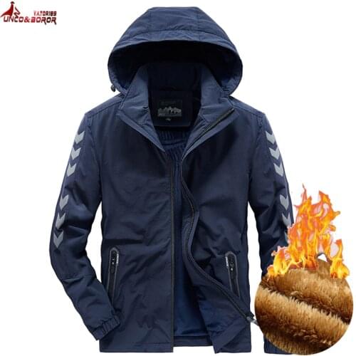 Streetwear Fleece Jackets Men Sportswear Windproof Plus Velvet Bomber Jacket outwear Four-way stretch denim jacket male clothing