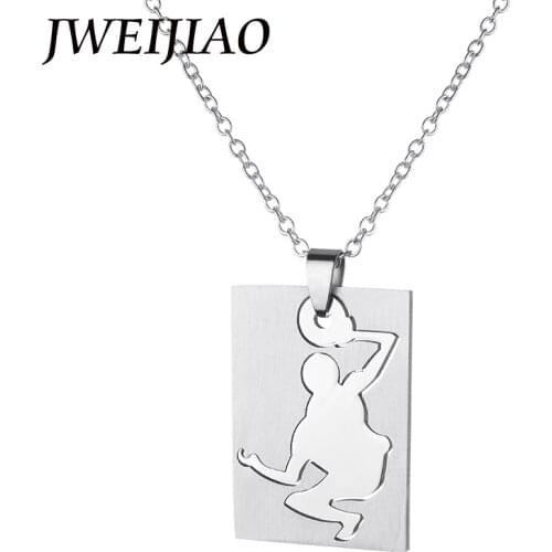 JWEIJIAO Basketball Boys Jewelry Stainless Steel Moveable Slam Dunk Necklace Punk Hiphop Pendant Chokers Neck Chain SS48