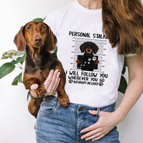 Personal Stalker Dachshund Print Womens Summer T-shirt Short Sleeve Graphic Tees Women Dog Lover Streetwear Tumblr Clothes Tops