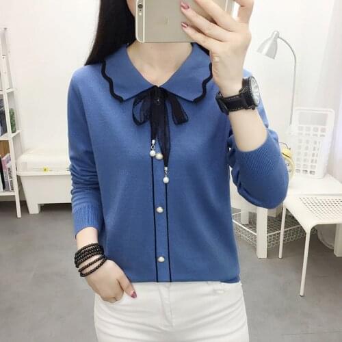 Autumn Spring Style Women Knitted Pullover Tops Lady Casual Peter Pan Collar Knitted Pullover Sweater ZZ0971