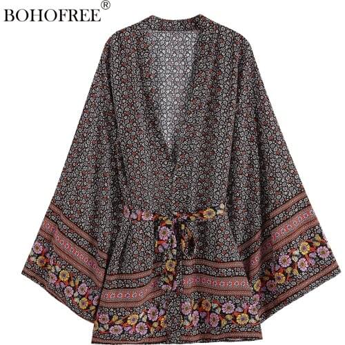 Boho Vintage Floral Print Rayon Robes Curvy Plus Size Daisy Kimonos Casual Summer Beach Bikini Cover Ups Women Bohemian Robes