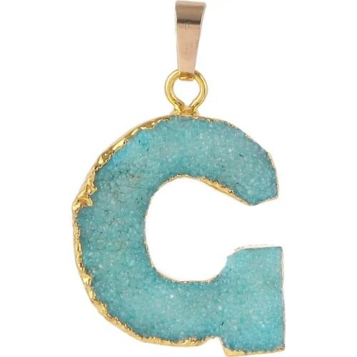 Gold Tone (3 pieces) Nature Bezel Druzy Pendant Alphabet G Natural Stone Charms Druzy Necklace Finding RT-070-G