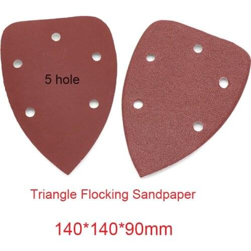 1/5/50/100PCS Triangle Flocking Sandpaper 140*140*90mm 5 Hole 40-400 Grit Red Color Triangular Sand Disc For Polishing Grinding