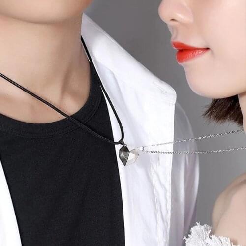 1Pair Magnetic Couple Heart Shape Necklace Gothic Punk Style For Men Jewelry Wedding Lovers Couples Valentines Day gift Gifts