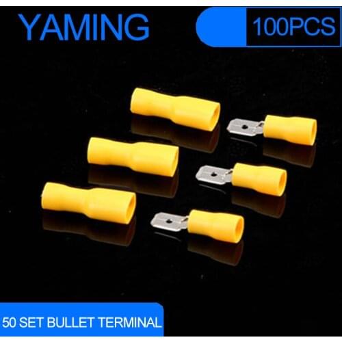 100pcs 50set Yellow FDFD5.5-250 Female Male Spade Insulated Electrical Crimp Terminal Connectors Wiring Cable Plug