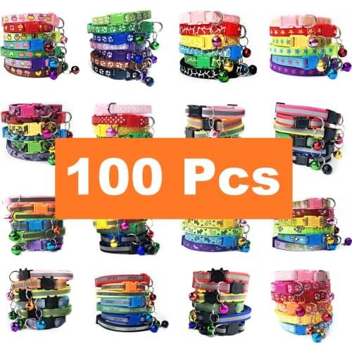 100pcs Wholesale Collars Cat Necklace Dropshipping Dog Collar Pet Product Puppy Collar Kitty Collars Sash Small Bell Nylon