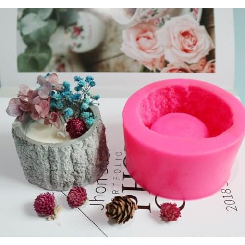 3D Tree Stump Flower Pot Silicone Mold Succulent Flowers Concrete Pot Mold DIY Plaster Ceramic Potted Plant Crafts Home Decor