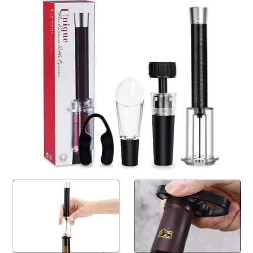 4pcs Wine Opener Pourer Air Pressure Pump Bottle Opener Corkscrew Cork Out Tool Vacuum Stopper Bar Accessories Kitchen Gadgets