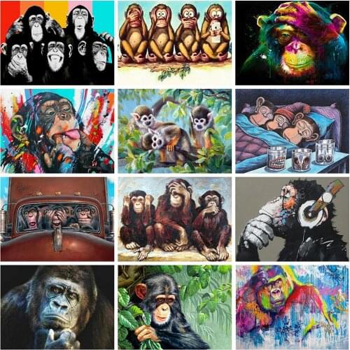5D DIY Square/Round Diamond Painting Monkey Animals Rhinestone Embroidery Cross Stitch Kit Mosaic Diamond Art Home Decoration