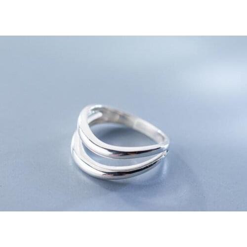 925 Sterling Silver Plain Women 2 Layers Line Knuckle Midi Pinkie Ring A3132