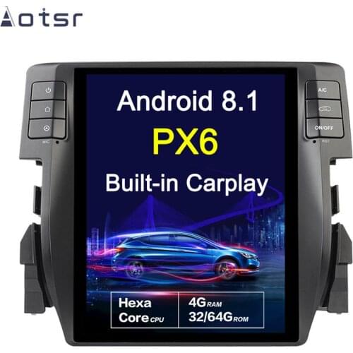 AOTSR Android 8.1 Tesla style Vertical HD Screen DSP AUDIO Car GPS Navigation For Honda Civic 2016-2019 Multimedia Player Radio