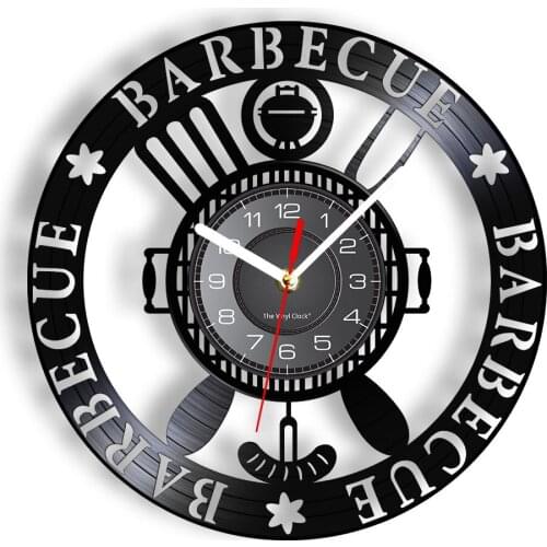Barbecue Themed Decorative Wall Clock Grill Slotted Turner BBQ Fork Food Wall Watch With LED Illumination Grill House Wall Decor