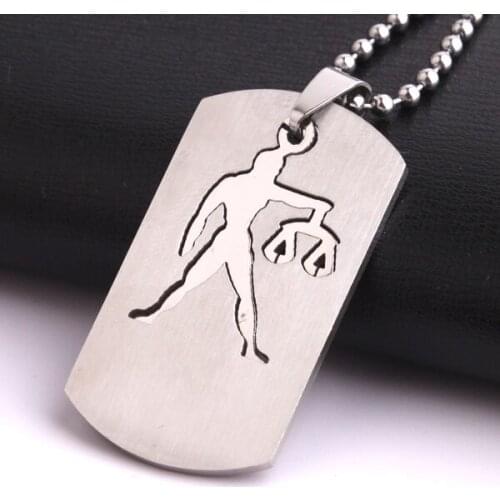 Free shipping Square tags Constellation Libra 316L Stainless Steel pendant necklaces bead chain for men women wholesale