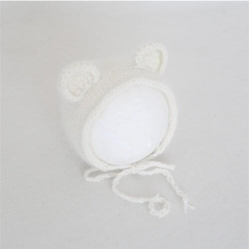 Beige Teddy Bonnet Photo Props Handknit newborn Hat Gift Wool Cap Photography Props