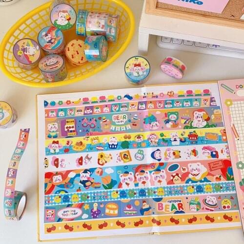 1 Roll Jelly bear Washi Paper Cute Cartoon Bunny Masking Tape for Journal Art Craft Diary Card Making Scrapbooking DIY