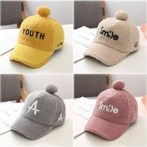 K98 Children Thick Hat Boy Autumn Baseball Cap Girls' Corduroy Baby Cap For 2-7 Year old Winter Keep Warm Letter Cute Hat