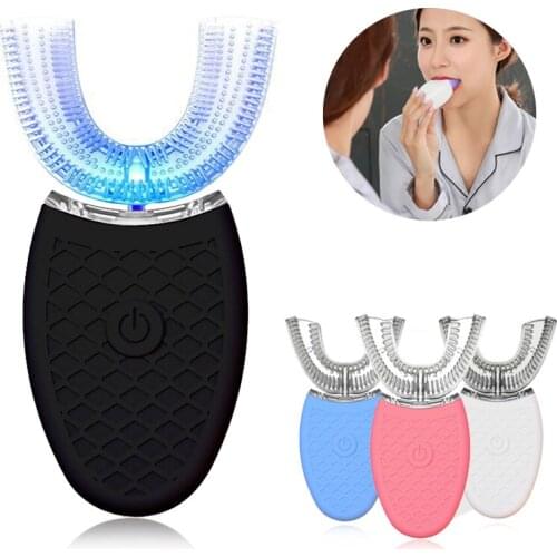 Electric Toothbrush Sonic 360 Degrees Automatic Electric Teeth Brush Silicone Brush Head Blue Cold Light Whiten Teeth Waterproof