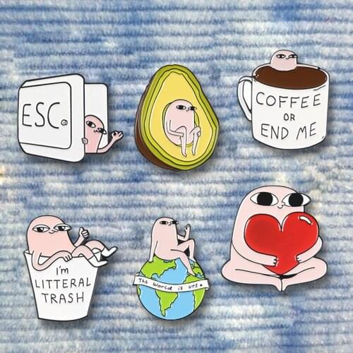 Comics Figure Enamel Pins " A Bean " Funny Life Brooches For Women Men Quote Life Badge Lapel Pins Hat Shirt Backpack Pin Up