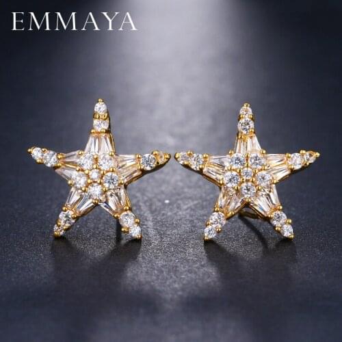 EMMAYA Fashion Design Beautiful Sweet CZ Crystal Star Shape Women Charm Stud Earrings 3 Colors Options