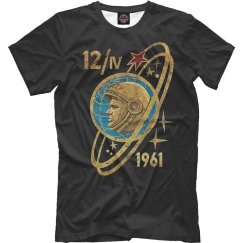 Cosmon Autics Day Gagarin New T-Shirt Soviet Space Programm Russia New Fashion Brand Men Cartoon Hip Hop Homme T Shirt