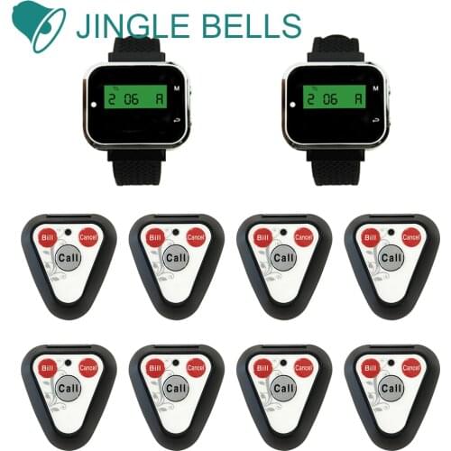 JINGLE BELLS hotel, cafe 8 call buttons+2 watch pagers/ rechargeable watch receivers waiter calling systems restaurant equipment