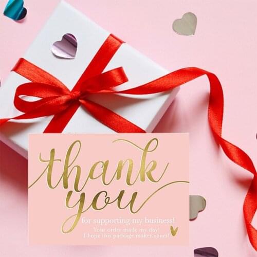 M68E 50 Pcs Pink Thank You Card Businesses Greetings Card Praise Labels for Small Businesses Decor Bulk Note Cards Small Shop