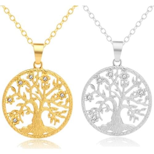 Tree of Life Crystal Round Small Pendant Necklace Charm Choker Statement Necklace Bijoux Zircon Korean Style Christmas Gift