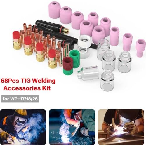 68PCS Tig Welding Accessories Kit Heat-Resistant Glass Cups Stubby Gases Lens Set for WP-17/18/26 Welding Kit