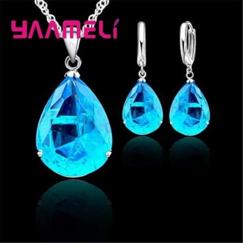 AAA + Rhinestone Water Drop Earring Necklace Jewelry Sets 925 Sterling Silver Pendant Necklace Earring Set Popular Gift