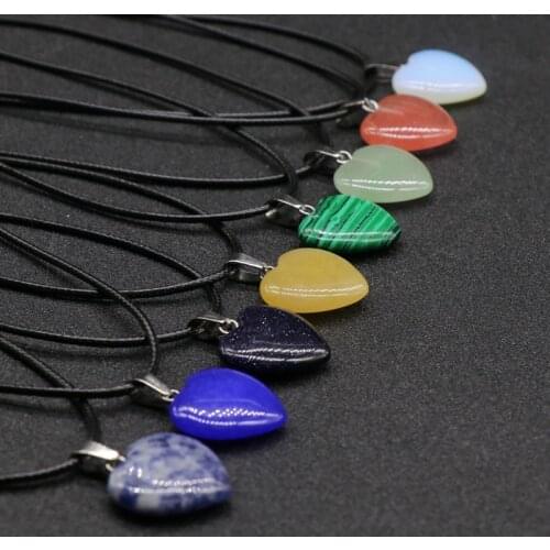 Lovers Heart Pendants Necklaces Natural Stone Chakra Reiki Healing Malachite Opal Quartz Agates Necklaces Women Men Friends Gift