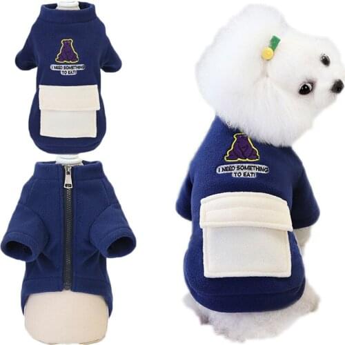 Cute Fleece Dog Winter Coat Thick Warm Pet Clothes With Big Pocket Zipper Jacket Outfit Costume Clothing For Small Dogs Bichon L